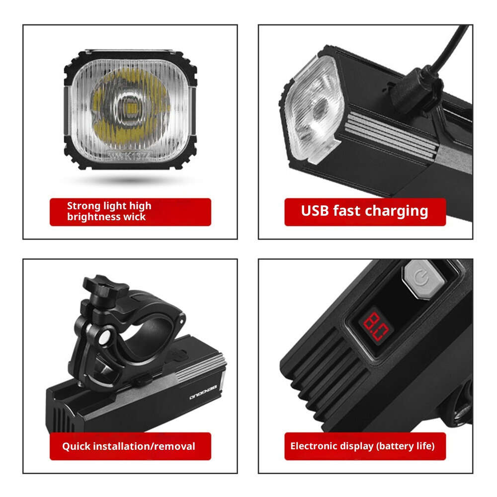 Black - BIKIGHT LED High Brightness Long-range Bicycle Headlight IPX4 Waterproof USB Charging 3 Ligh