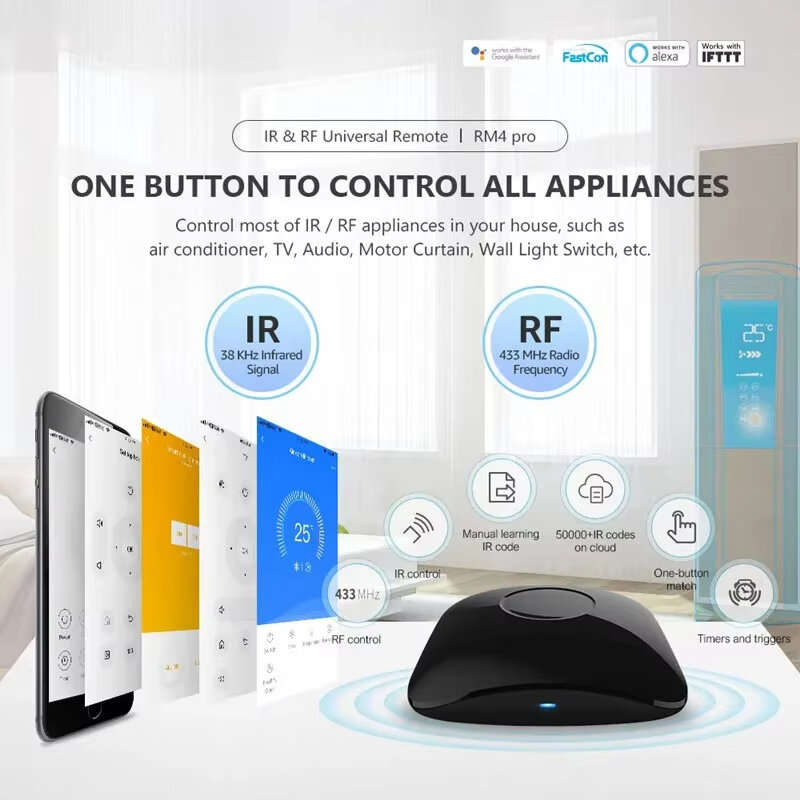 Black - Broadlink RM4 Pro IR RF WIFI Universal Smart Remote Control RM4Pro SmartHome Automation Work