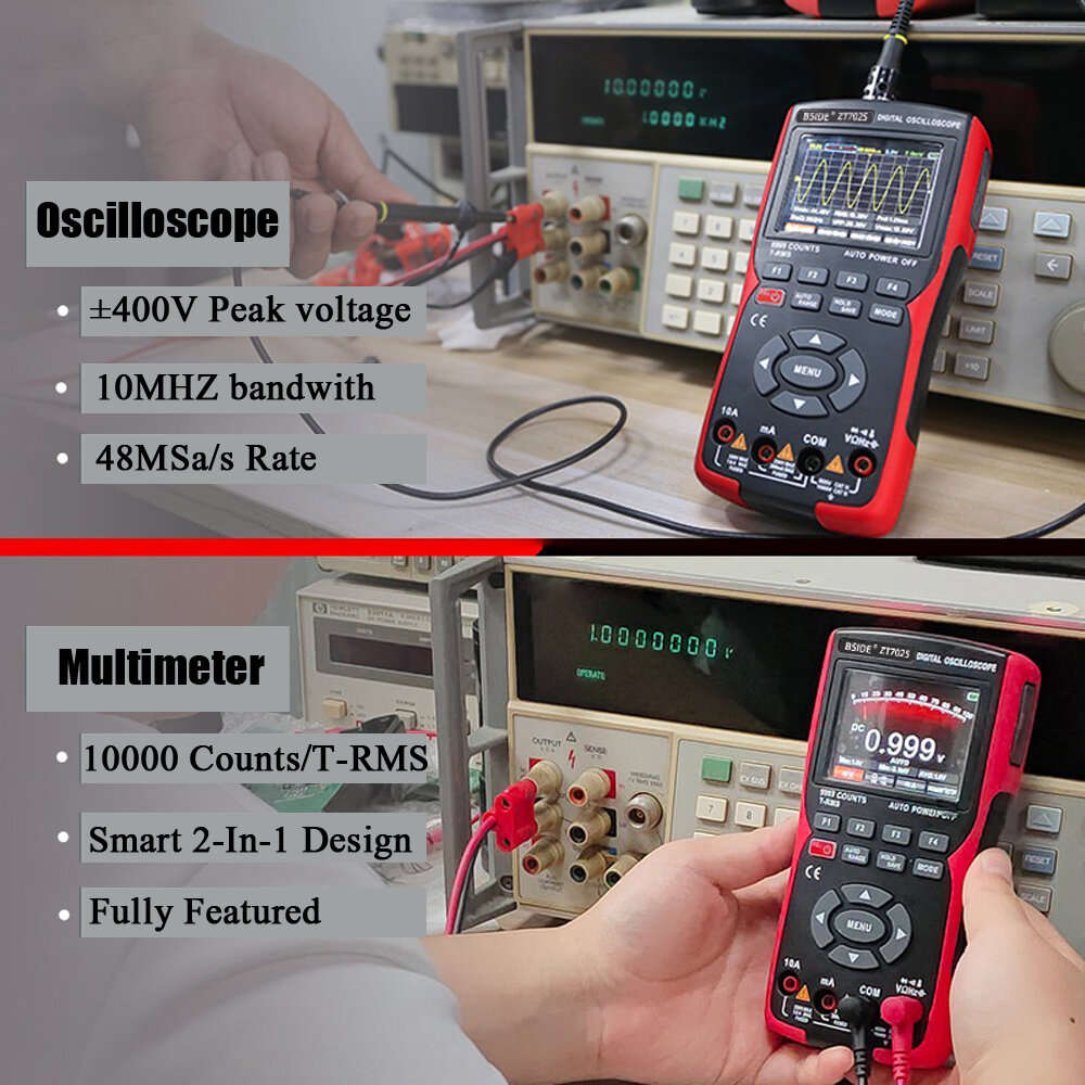 BSIDE ZT702S Digital Multimeter Auto True RMS Tranistor Probe Multimetro Meter 48M/S 10MHZ PC Wavefo