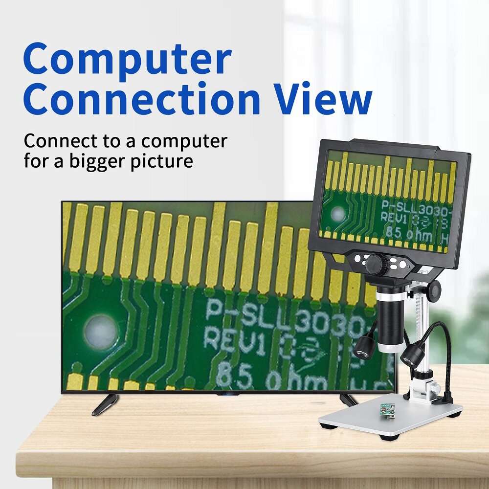 Without Battery - G1600 9 Inches Large Color Screen Digital Microscope HD 12MP Display 1-1600X Conti