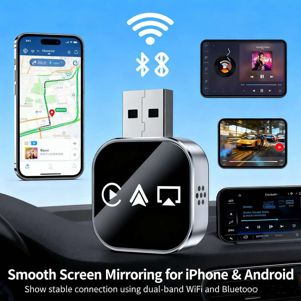 B for ip - LAESD Q1AS 3 in 1 Car Wireless CarPlay/Android Auto/AirPIay Box Bluetooth 5.0 Plug and Pl