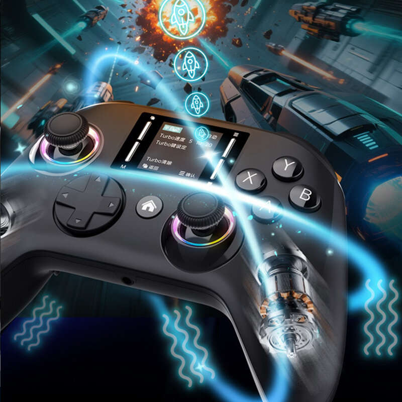 Black - CX-268 Wireless Gaming Controller with Smart Interactive Display Hall Joystick and Hall Trig