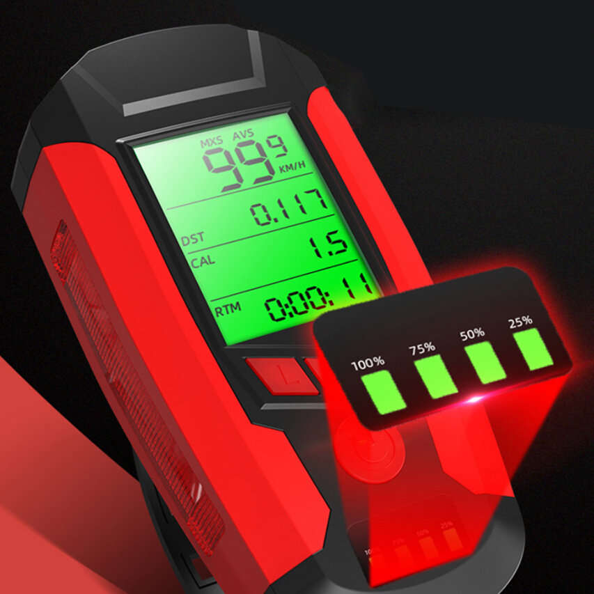 BIKIGHT Bike Light Set 3-in-1 350LM Headlight Speed Meter Horn with 4 Modes Taillight Bicycle Warnin