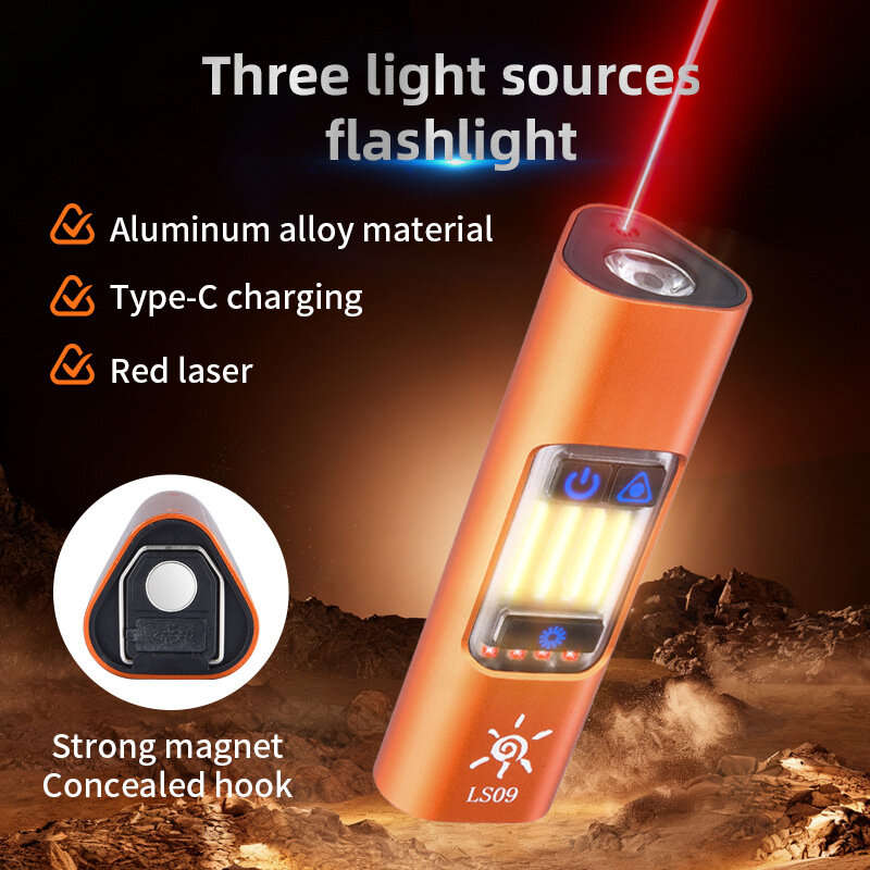 Black - Bikight Multifunctional Super Bright Flashlight LED+COB 1800mAh Type-C Rechargeable Red LEP