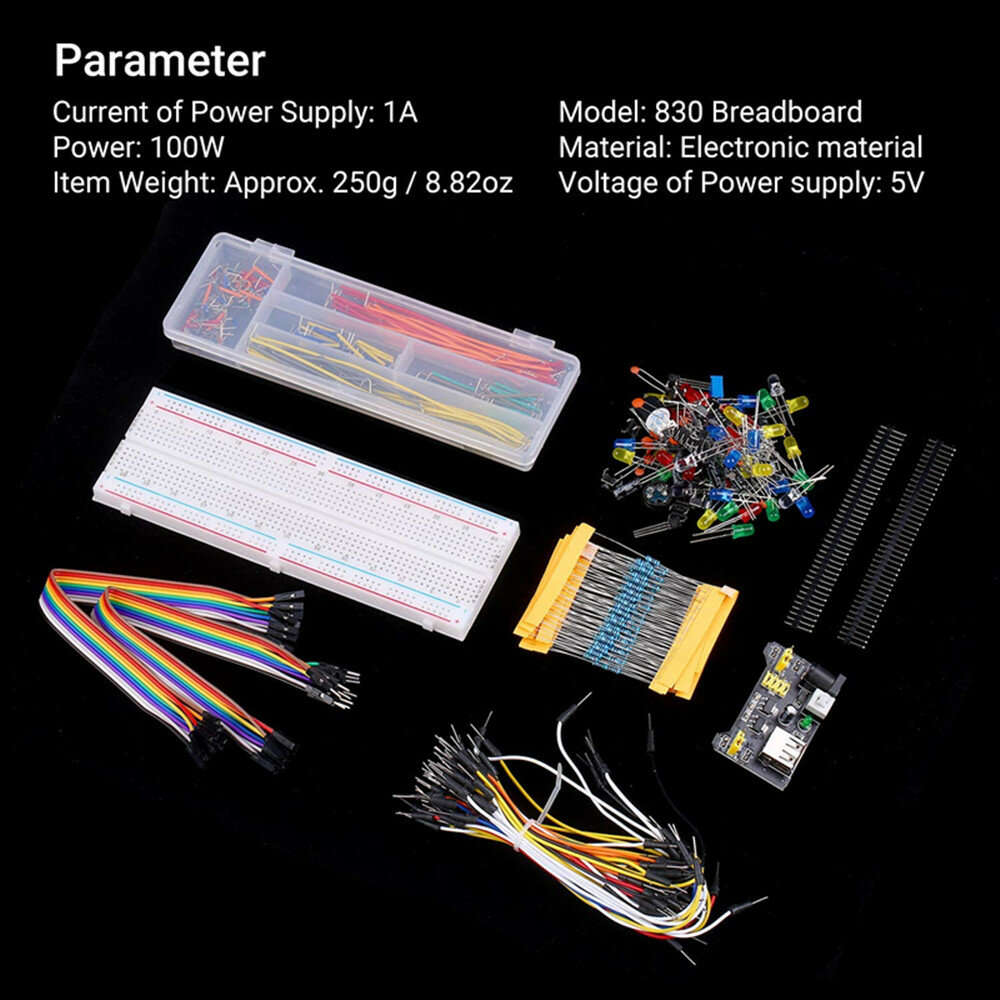 Full DIY Electronic Kit 830 Breadboard Jumper Wire Power Supply Capacitor LED Light ArduinoUNO Nano