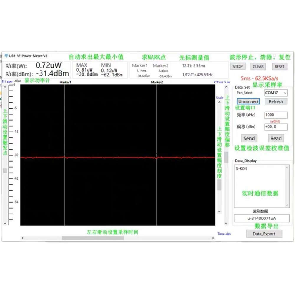 Silver - 100K-10GHZ USB RF Power Meter V5 USB Communication Data Export Power Detector Amplitude Mea