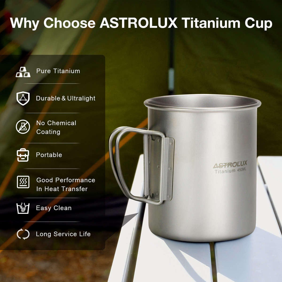 005 - Astrolux Ti-M1 Titanium Mug Titanium Pot Lightweight Camping Pot Titanium Cup Titanium Backpac