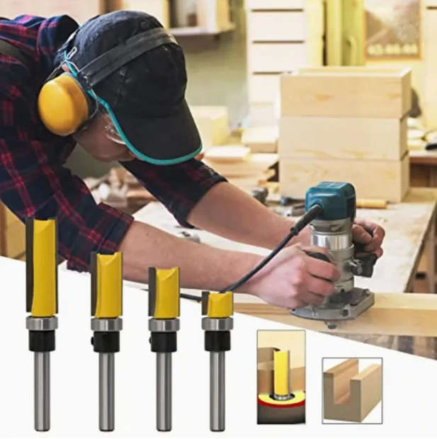 6.35mm Shank Router Bit Pattern Flush Trim Blade Bearing 1/2 Straight End Mill Slotting Milling Cut