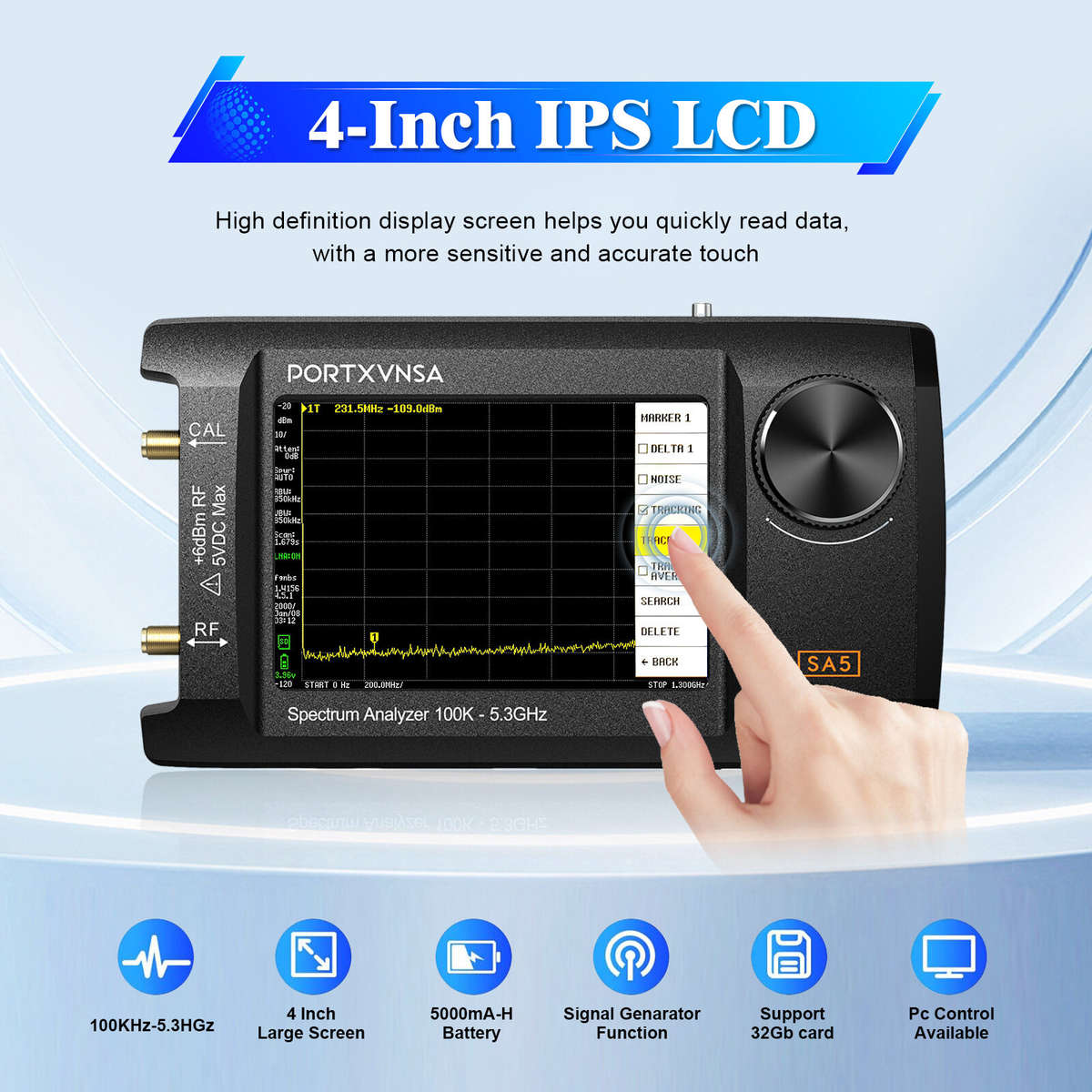 #A - SA5 4 Inch Display Wide Frequency Range 100kHz to 6GHz RF Analyzer 5000mAh Battery High Precisi