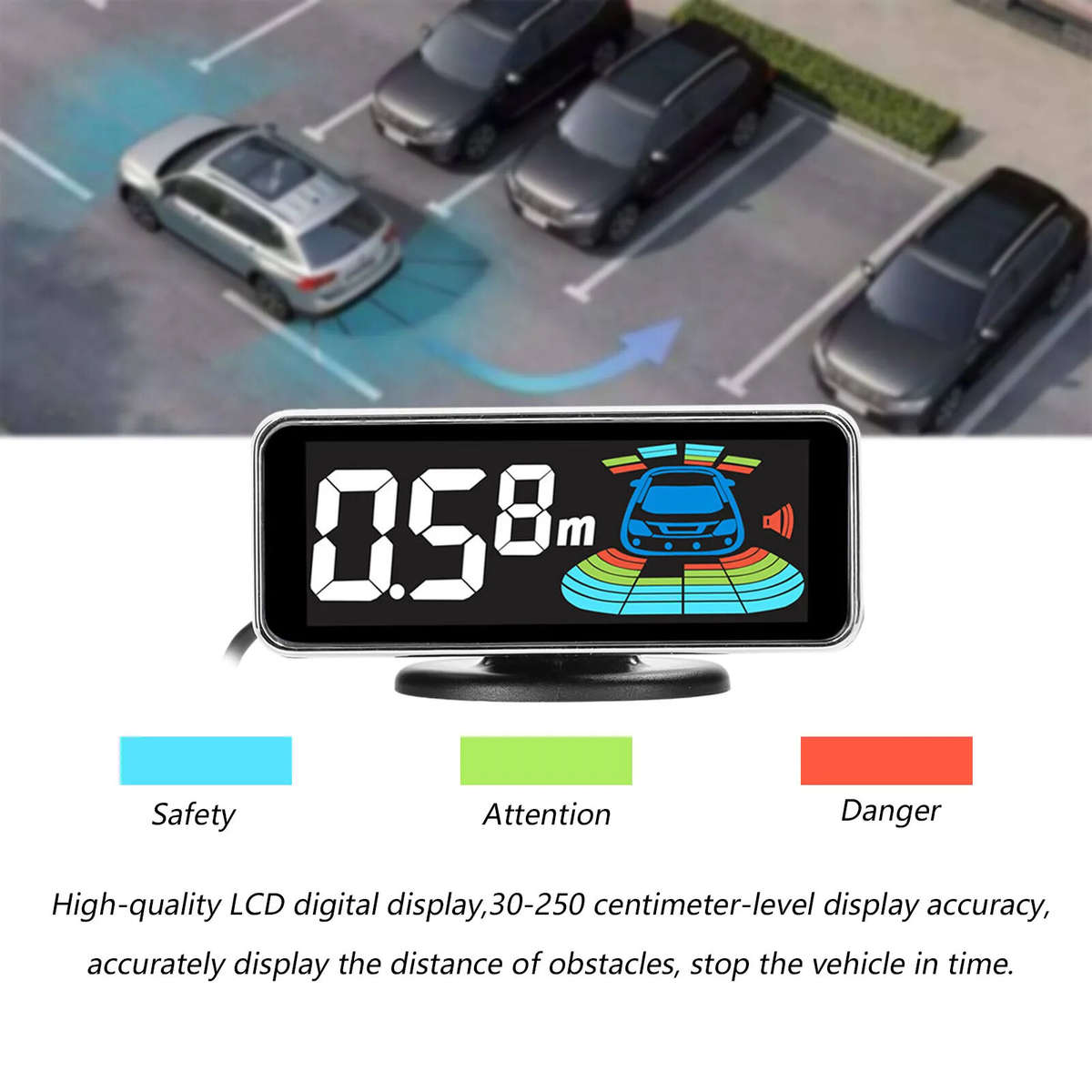 Black - Front & Rear Car Reversing Radar System Lcd Display Parking Sensor With 8 Head Probe Distanc