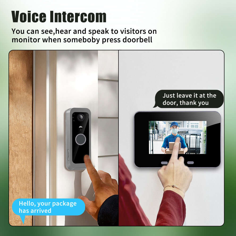 SY-30 Wireless Video Doorbell Intercom System 4 Inch Screen with 5000mAh Battery Night Vision PIR Mo