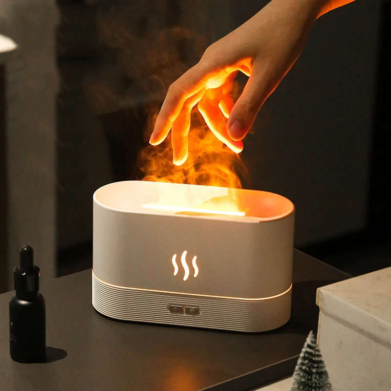 White - Colorful Flame Aroma Diffuser USB Powered Atmosphere Decorative Lamp Creative Humidifier Lig