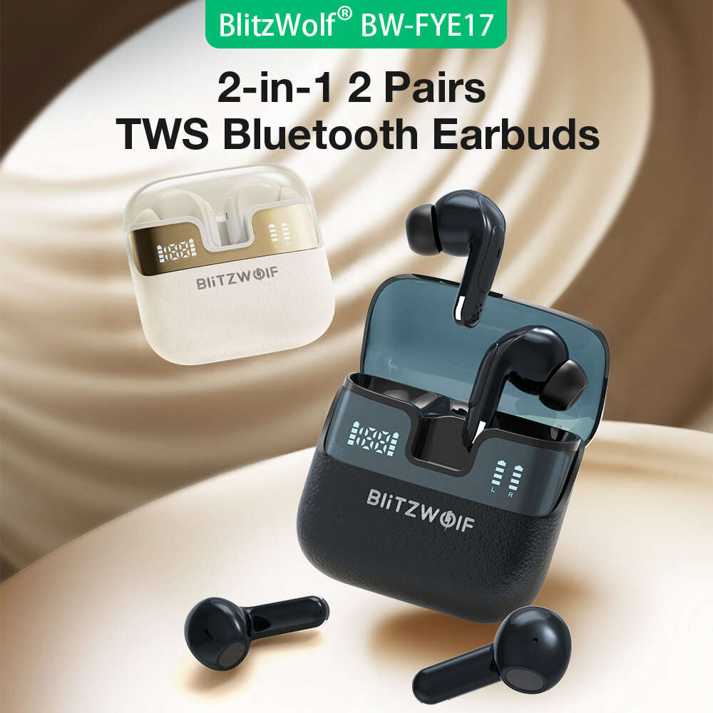 Dark Blue - BlitzWolf BW-FYE17 bluetooth Earphone 2-in-1 2 Pairs TWS Earbuds Dual LED Power Display
