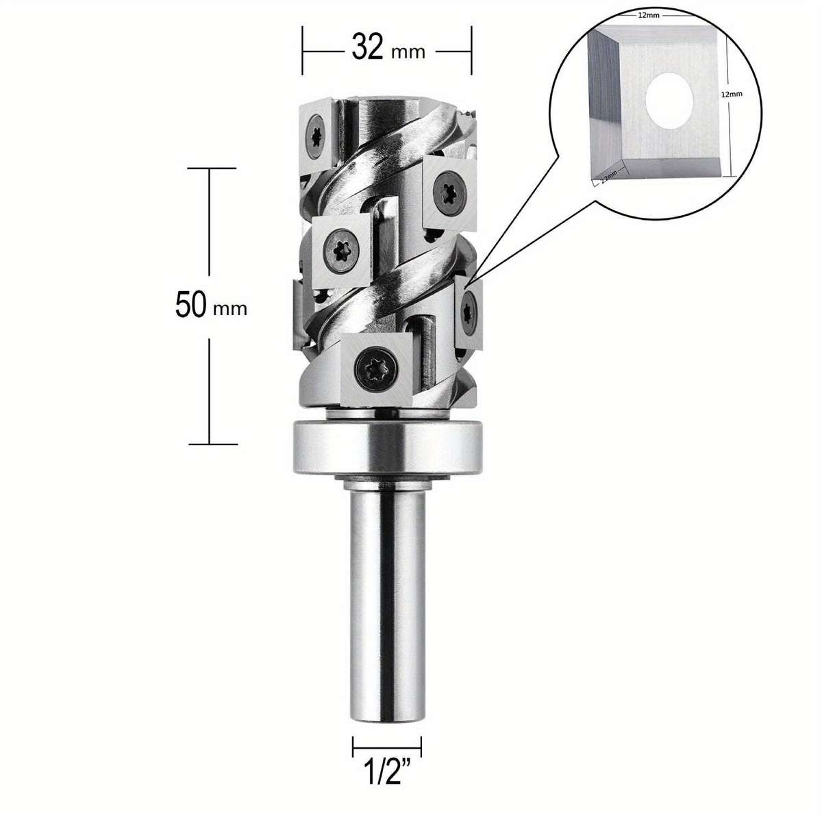Type-B - Carbide Insert Flush Trim Router Bit 32mm Dia 1/2" Shank 50mm Cutting Length Top/Bottom Bea