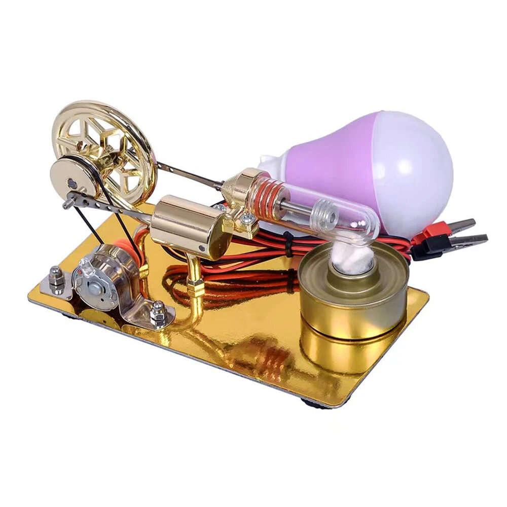 Gold - K211 Hot Air Stirling Engine Model Electricity Generator with Colorful LED Physics Experiment