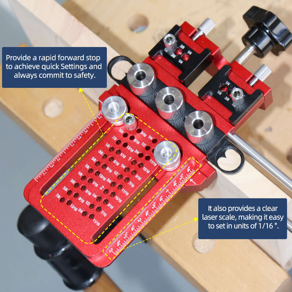Imperial - ENJOYWOOD Doweling Jig Hole Puncher Drill Guide Tool with Metric and Imperial Scales Prec