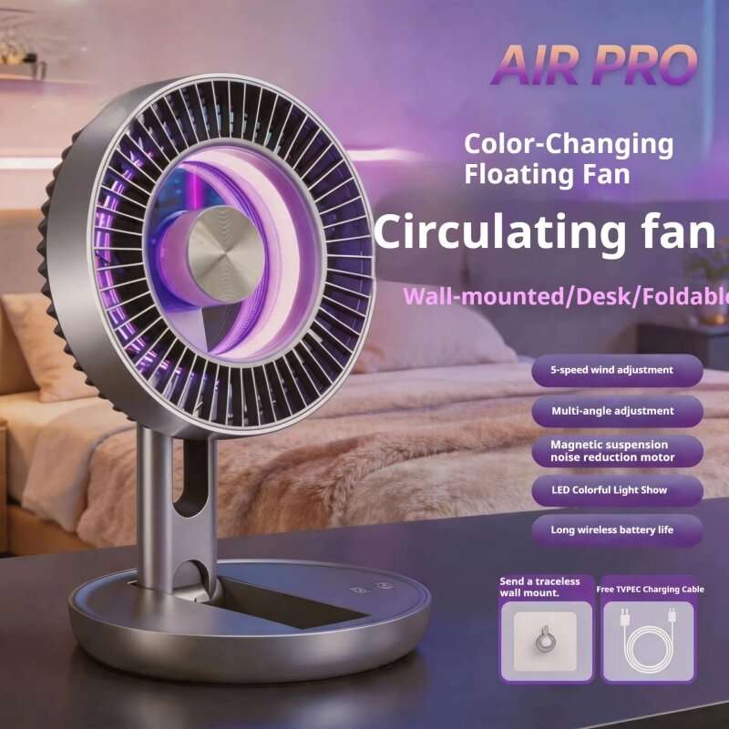 White - Tevorex Foldable Air Circulation Fan USB Rechargeable 9 Blades 5 Speeds Quiet Desk Fan with
