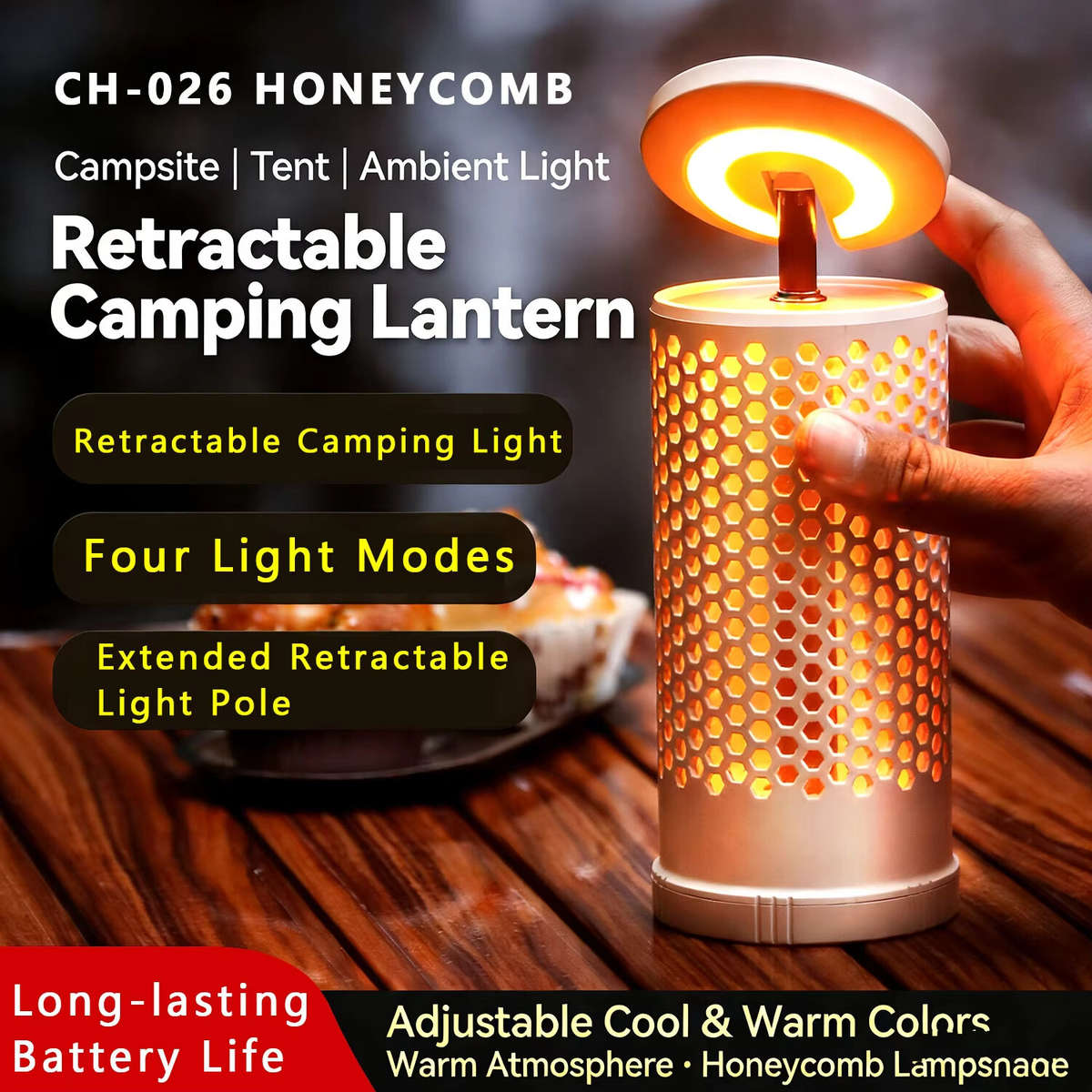 Beige - IPRee CH-026 Multi-Functional Telescopic Camping Lantern Rechargeable 28 LED 2600mAh Dual Co