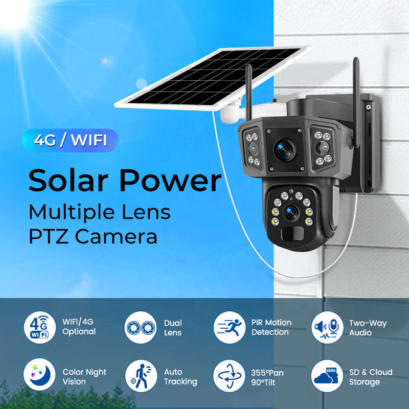 Wifi - V380 Pro 6MP WiFi Solar Powered Camera 4K PTZ Color Night Vision Auto Tracking PIR Motion IP6