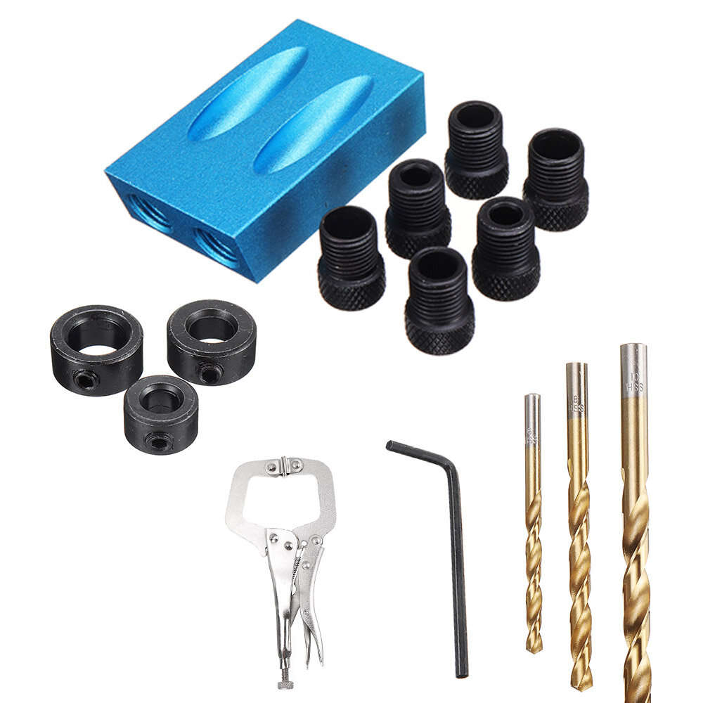 Drillpro Pocket Hole Screw Jig Dowel Drill Guide Woodworking Locator with Drill Bits Woodworking Cla