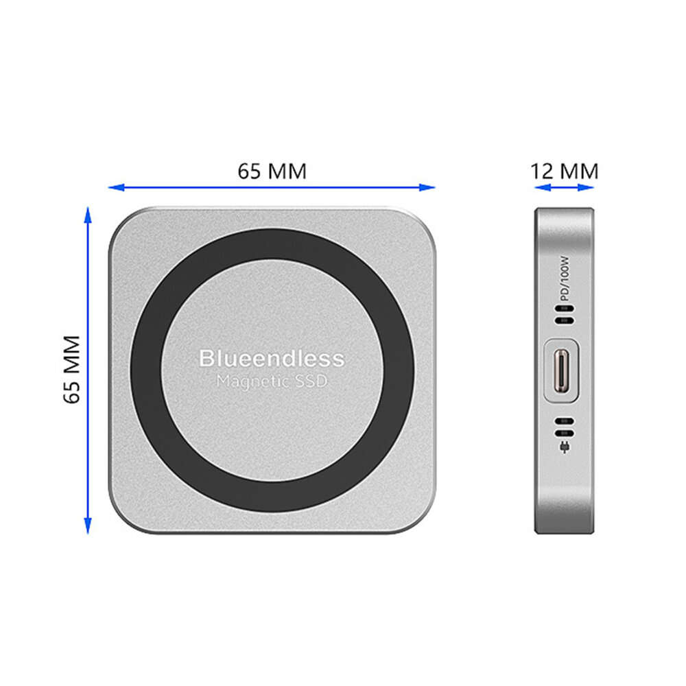 Grey - Blueendless Magnetic M.2 2230 2242 NVMe SSD Enclosure with Cooling Fan 100W PD Charging Type-
