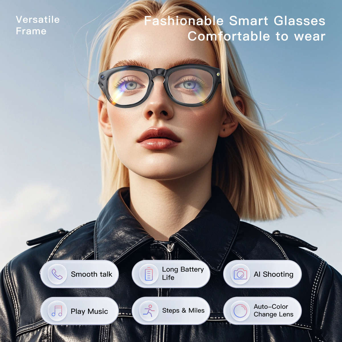 Black - GS380 bluetooth 5.4 AI Smart Shooting Glasses Support Voice & Gesture Control 10H Battery Bu