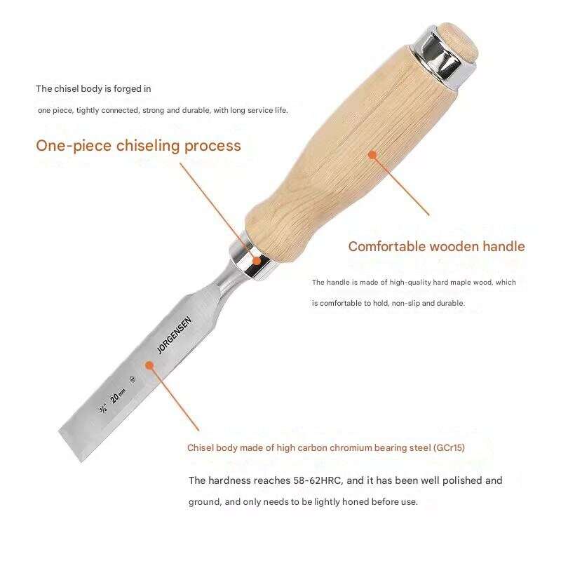 #A - JORGENSEN 4pcs Woodworking Chisel Set High Carbon Chromium Steel Maple Handles 6mm 12mm 20mm 26