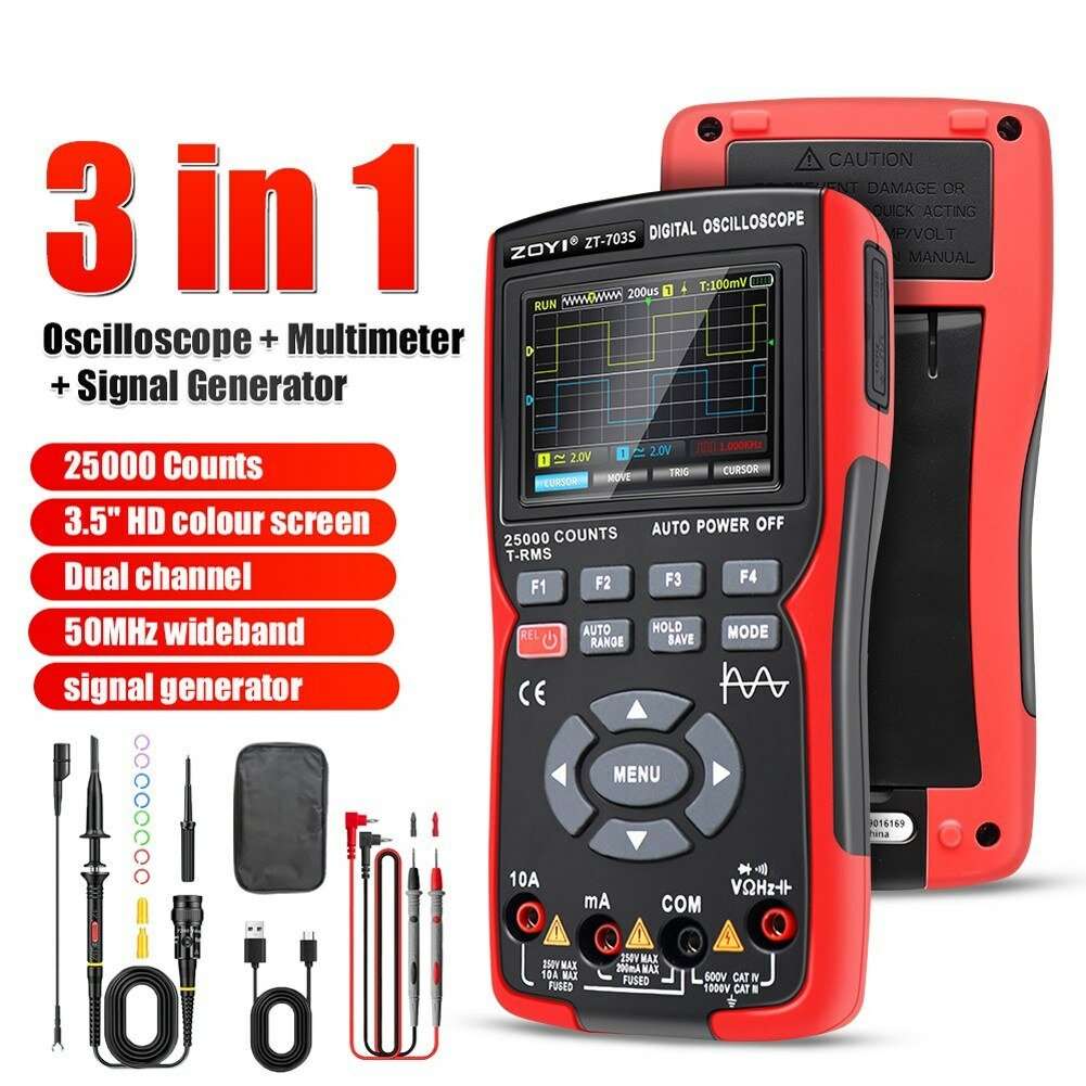 Standard - ZOYI 703S 3-in-1 Dual Channel 50MHZ Bandwidth Handheld Oscilloscope Multimeter Generator