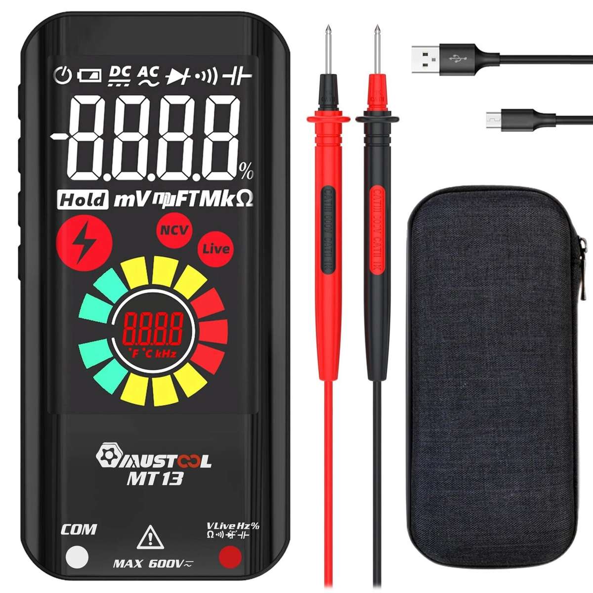 MUSTOOL MT13 Mini Smart Multimeter 3.2-inch Color Screen Digital 9999 Counts True RMS Multimeter Bui