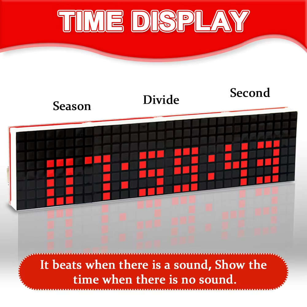 Red Square - DIY LED Music Spectrum Kit DS1302 Dot Matrix Clock USB 18 Modes DIY Soldering Rhythm Li