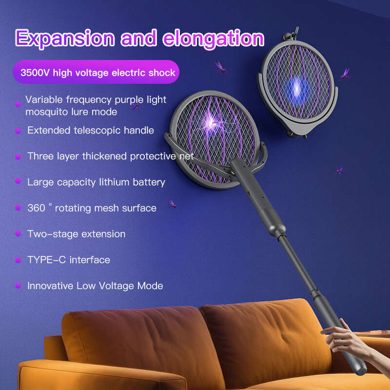 1 Pcs - Tevorex 4 In 1 Intelligent Telescopic Electric Mosquito Swatter 360 Rotating Mesh Two-Stage