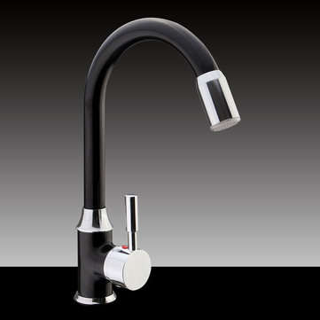 Black Plating Kitchen Sink Hot Cold Faucet Single Handle LED 3 Colors Changing Basin Mixer Tap