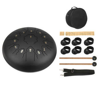 Steel Tongue Drum 12 Inch 13 Tone Drum Handheld Tank Drum Percussion Instrument Y... (COLOR.: BLACK)