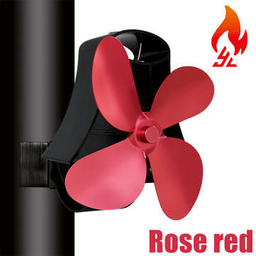 4 Blades Silent Wall Mounted Heat Powered Stove Fan Wood Burner Fireplace EcoFan (COLOR.: ROSERED)