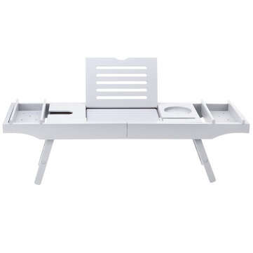 Extendable Bamboo Bath Tray Table Non-slip Rack Over the Tub Shelf for Home (COLOR.: GREY)