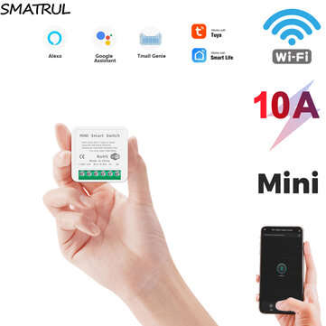 SMATRUL 16A 10A MINI Tuya WiFi Switch Led Light Smart Life Push Module Supports 2 ... (CURRENT: 10A)