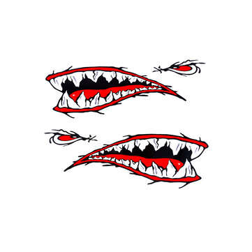 2pcs Shark Teeth Mouth Decal Stickers For Kayak Canoe Dinghy Boat Car Decoration Waterp... (TYPE: A)