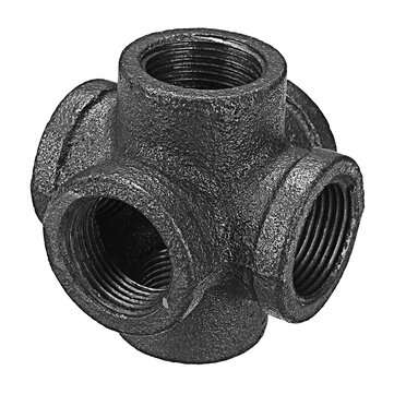 1/2" 3/4" 1" 6 Way Pipe Fitting Malleable Iron Black Double Outlet Cross Female T... (SIZE: 1/2INCH)