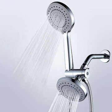 5 Setting 5`` Dual Showerhead Top Rain Hand Shower W/ 4.9FT Hose 3-way Diverter