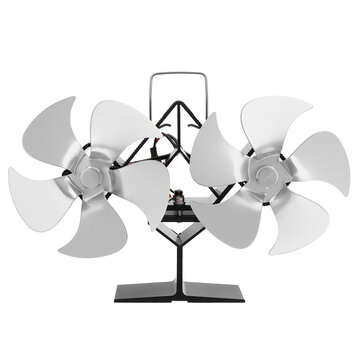1100RPM 10 Blades Dual Heads Stove Fan Fireplace Heat Powered Saving Ecofan (COLOR: SILVER)