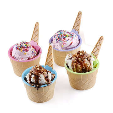 6PCS Children`s Plastic Ice Cream Bowls Spoons Set Durable Ice Cream Cup Dessert Bowl