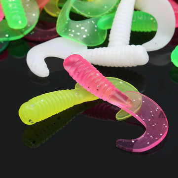 ZANLURE 100PCS 71G Soft PVC Fishing Lures Single Curl Tail Grub Worms Hook Baits