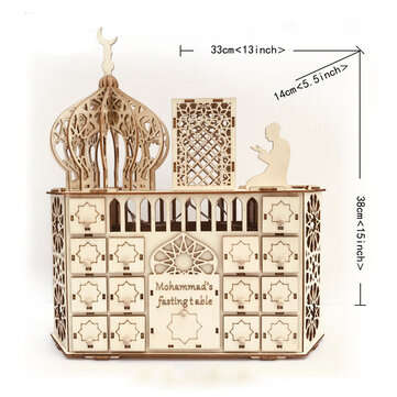 Wooden Mubarak Ramadan Advent Calendar 30 Day House Drawer LED Decor
