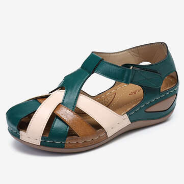 LOSTISY Women Cutout Color Block Adjustable Strap Casual Summer Wedge Sa... (SIZE: 9 | COLOR: GREEN)