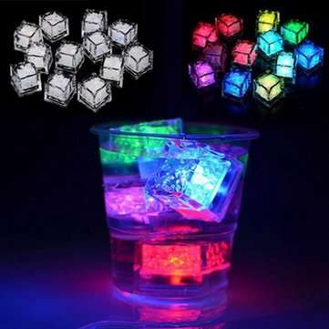 Battery Powered LED Ice Cube Colorful Flashing Light Liquid Sensor Submersible Decor for Bar Wedding