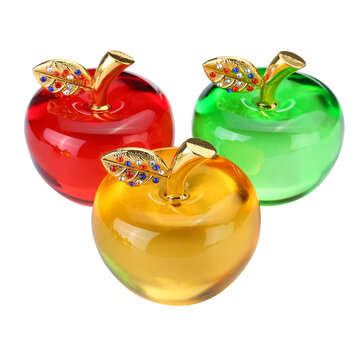 50/60mm 3D Glaze Crystal Apple Crafts Gold Leaf Decoration Home Desktop Decor Christ... (SIZE: 60MM)