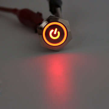 5 Pin 19mm LED Silver Steel Push Button Latching Power Switch Waterproof 12V (COLOR.: RED)