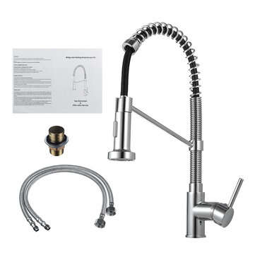 Kitchen Faucet Swivel Spout Single Handle Sink Pull Down Spray Mixer Tap (color: Chrome)