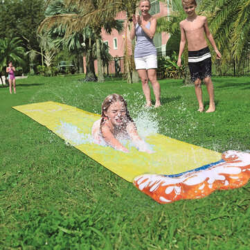 488x71cm Inflatable Water Slide Large Double Racer Pool Kids Water Play Racer with Slide Board Surfi