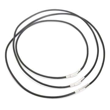 Unisex Stainless Steel  Chain Black Leather Cord Rope Necklace (SIZE: 50CM)